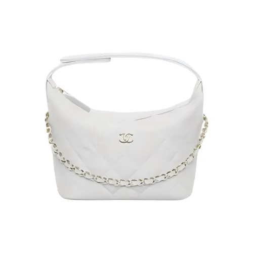 CHANEL Grain Calfskin Hobo Bag, Shoulder Bag, Crossbody Handbag Women's Light Gray