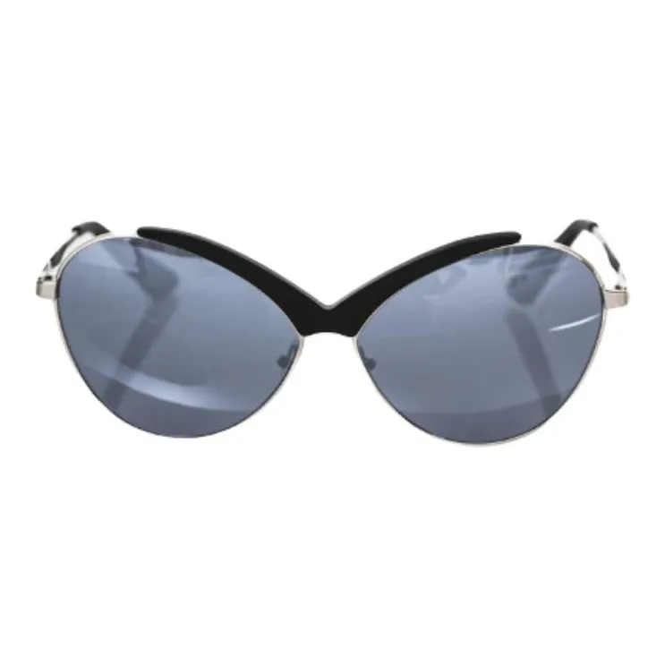 Frankie Morello Metal Metal Fiber Oval Sunglasses Women's Black-1