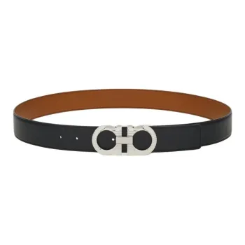 FERRAGAMO Calfskin Leather Belts Men's Black Width 3.5cm