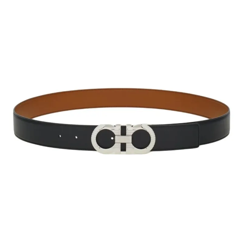FERRAGAMO Calfskin Leather Belts Men's Black Width 3.5cm-0