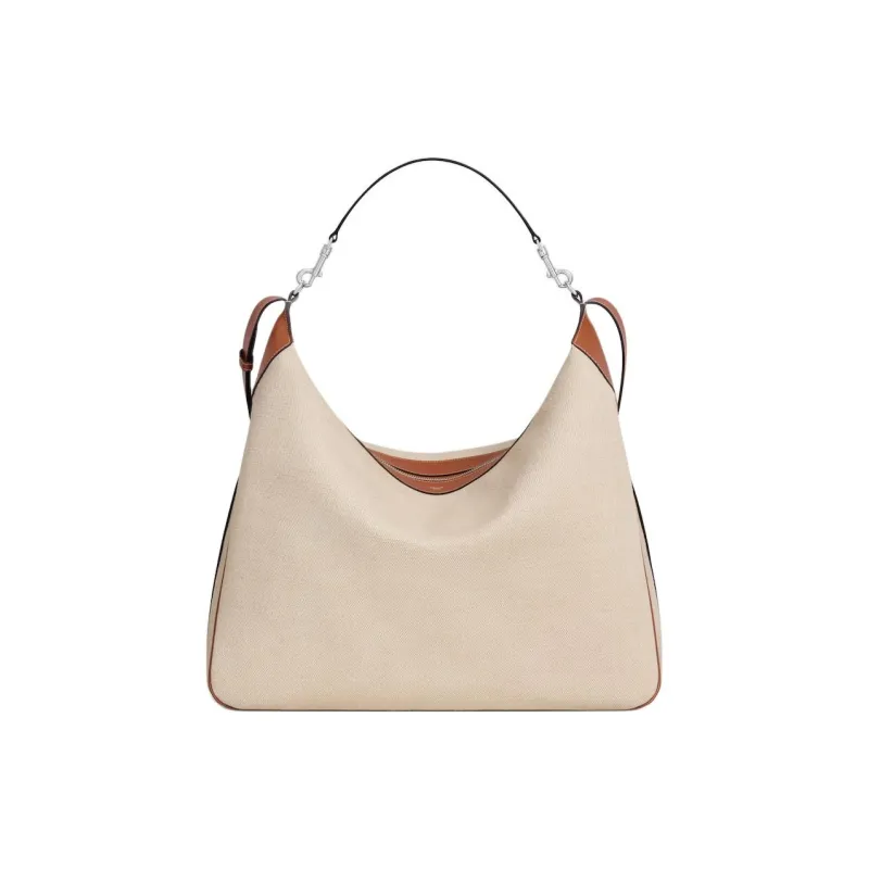 CELINE Fabric With Calfskin One Shoulder Handbags Women's Natural Color & Brown Umber-2