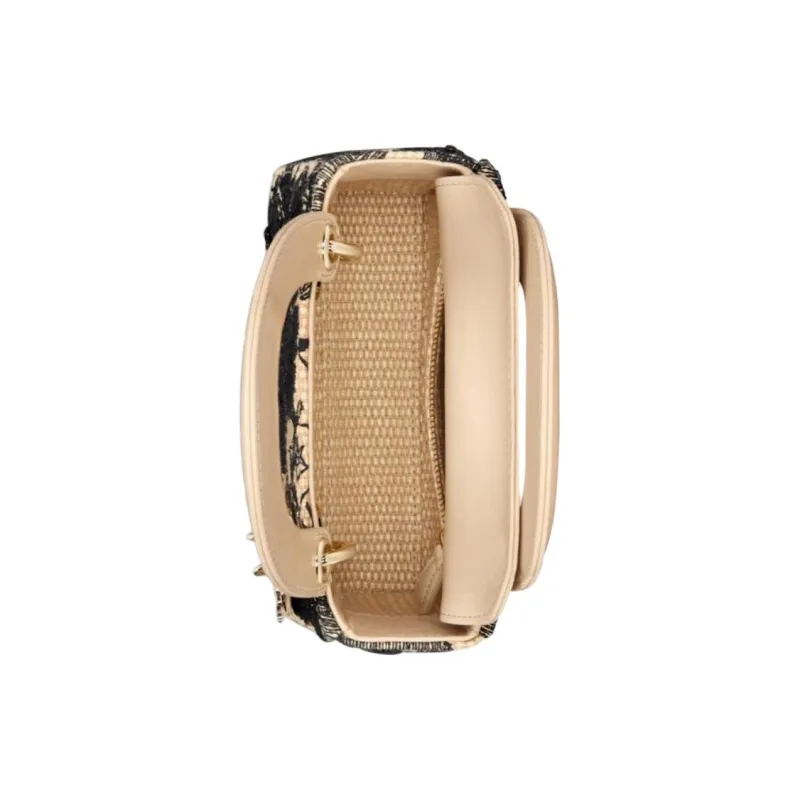 DIOR Lady Dior Raffia Dior Bag Shoulder Bag Crossbody Bag Handbag Mini Women's Beige & Black-4