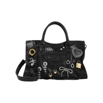 Balenciaga Le City Lambskin One Shoulder Handbag Medium Size Women's Black