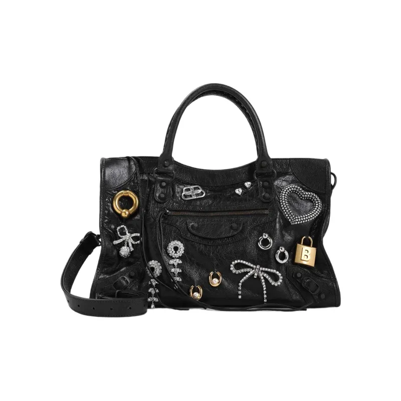 Balenciaga Le City Lambskin One Shoulder Handbag Medium Size Women's Black-0