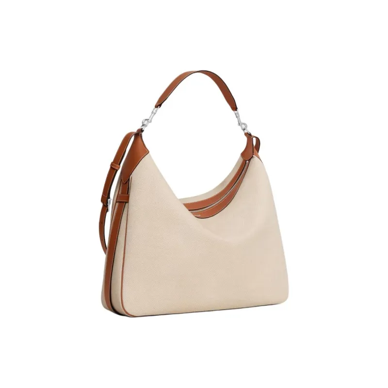 CELINE Fabric With Calfskin One Shoulder Handbags Women's Natural Color & Brown Umber-1