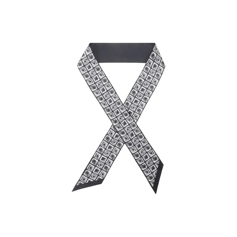 FERRAGAMO Silk Scarves Women's Black White-1