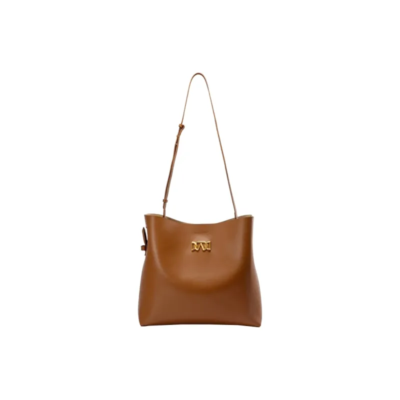 AQUASCUTUM Plain Weave Cow Leather Bucket Bag, Shoulder Bag Medium Size Women's Brown-3