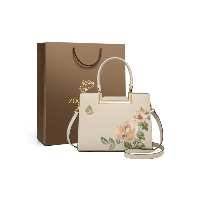 ZOOLER Cow Leather Shoulder Bag, Crossbody Bag Medium Size Women's Elegant White/Cream White/Forbidden City Red-1