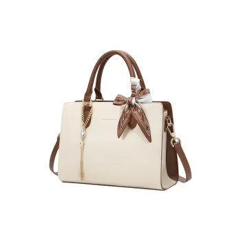 GOLF Cow Split Leather Bonded Synthetic Leather Handbag Regular Women's Ecru & Brown/Blue