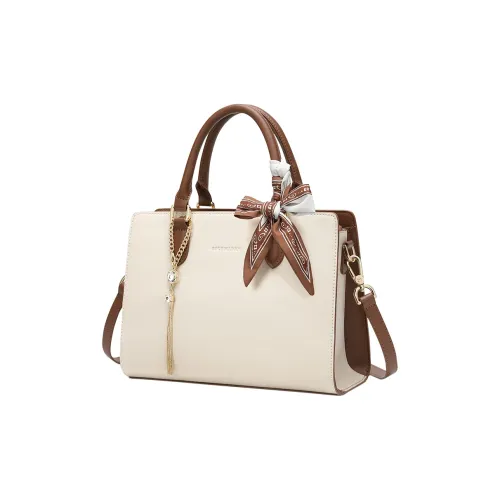 GOLF Cow Split Leather Bonded Synthetic Leather Handbag Regular Women's Ecru & Brown/Blue