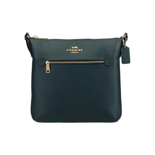 COACH Rowan Glossy Pebbled Leather Boston Bag Shoulder Bag Crossbody Bag Medium Size Women's Peacock Green
