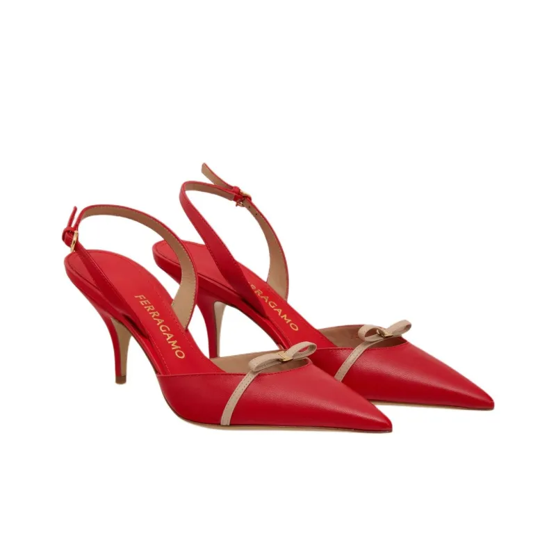 FERRAGAMO Mini Bow Slim Heel High Heels 7cm Women's Red-2