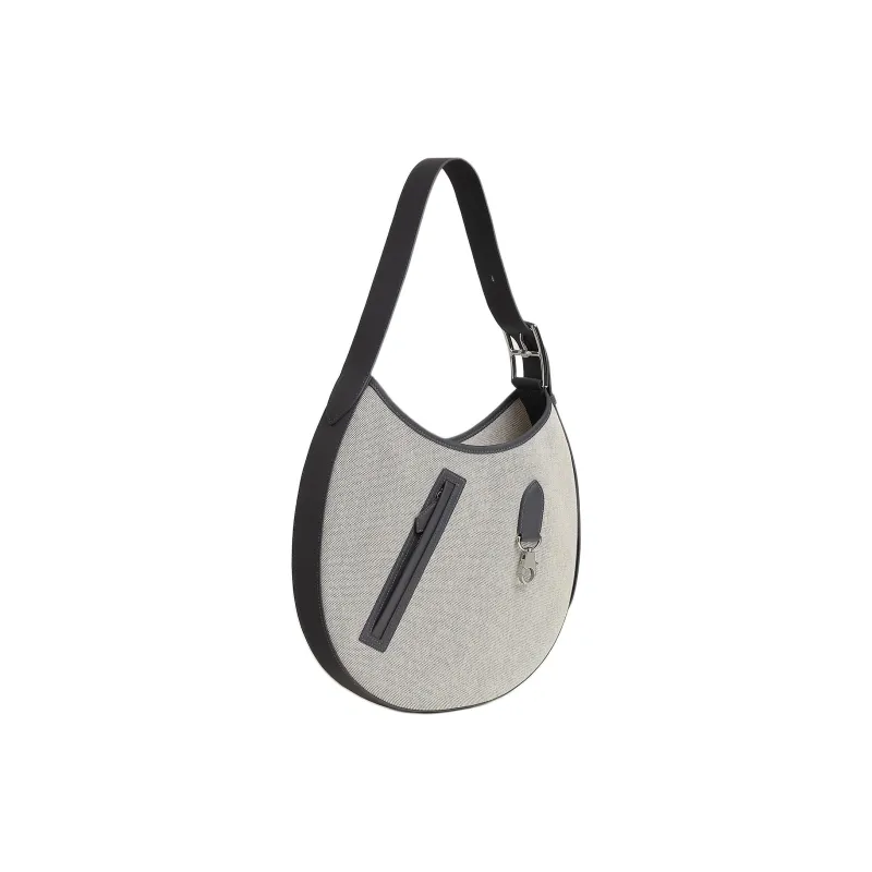 HERMES Arcon Canvas With Swift Calfskin Crescent Bag, Handbag, Shoulder Bag Women's Light Beige & Slate Gray-1