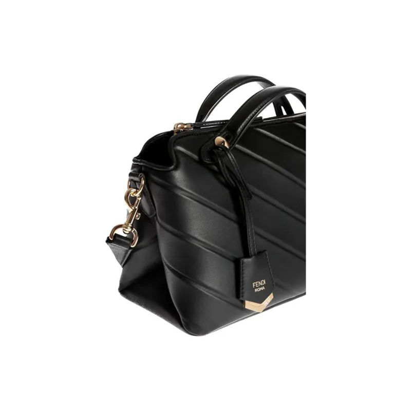FENDI By The Way Series Twill Calfskin Boston Bag Shoulder Bag Crossbody Bag Handbag Small Size Women's Black-4