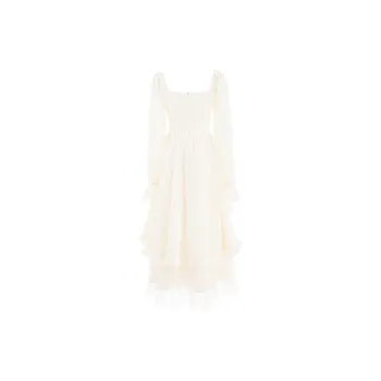Oudifu Long Sleeved Dress Women's Apricot