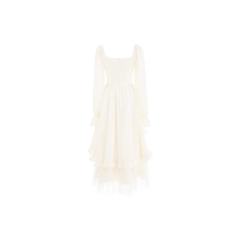 Oudifu Long Sleeved Dress Women's Apricot-0