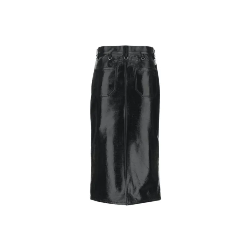 COURREGES Leather Long Skirts Women's Black-1