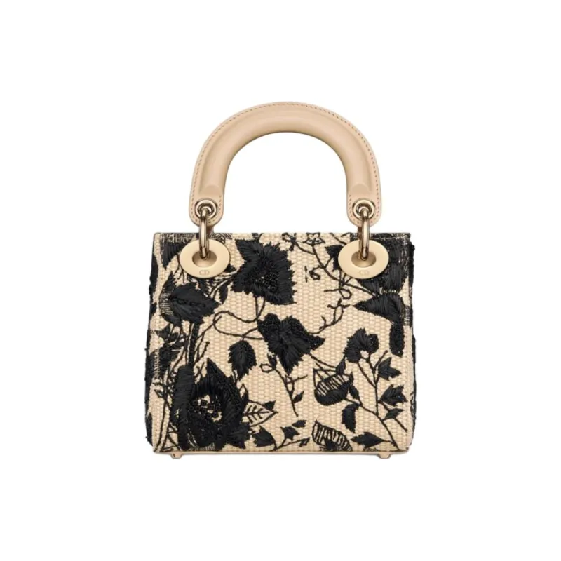 DIOR Lady Dior Raffia Dior Bag Shoulder Bag Crossbody Bag Handbag Mini Women's Beige & Black-3