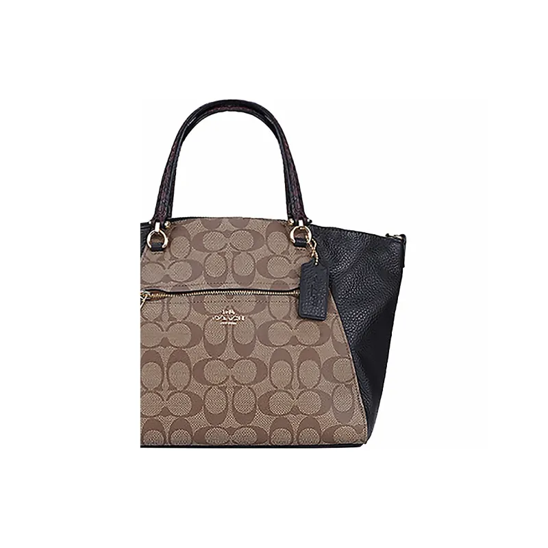 COACH Prairie PVC Canvas With Leather Dumpling Bag Crossbody One Shoulder Handbag Large Size Women's Khaki & Black-4