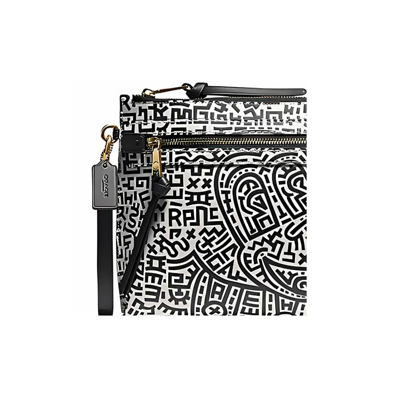 COACH Disney X Keith Haring Collaboration Academy Leather Handheld Clutch Large Size Women's Black & White-3