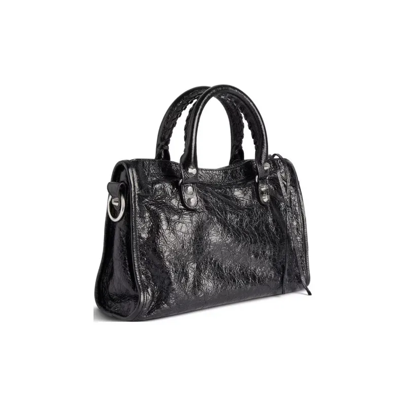 Balenciaga Le City Small Bag In Black Arena Lambskin Shiny Silver Hardware Black-3