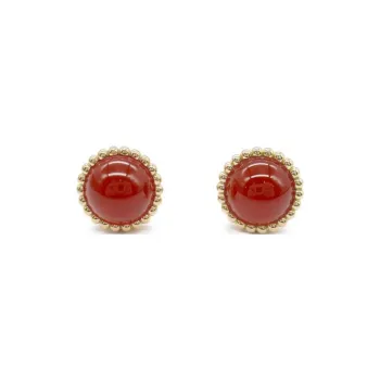 Van Cleef & Arpels 2010s 18K Rose Gold Perlée Carnelian Earrings