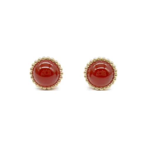 Van Cleef & Arpels 2010s 18K Rose Gold Perlée Carnelian Earrings