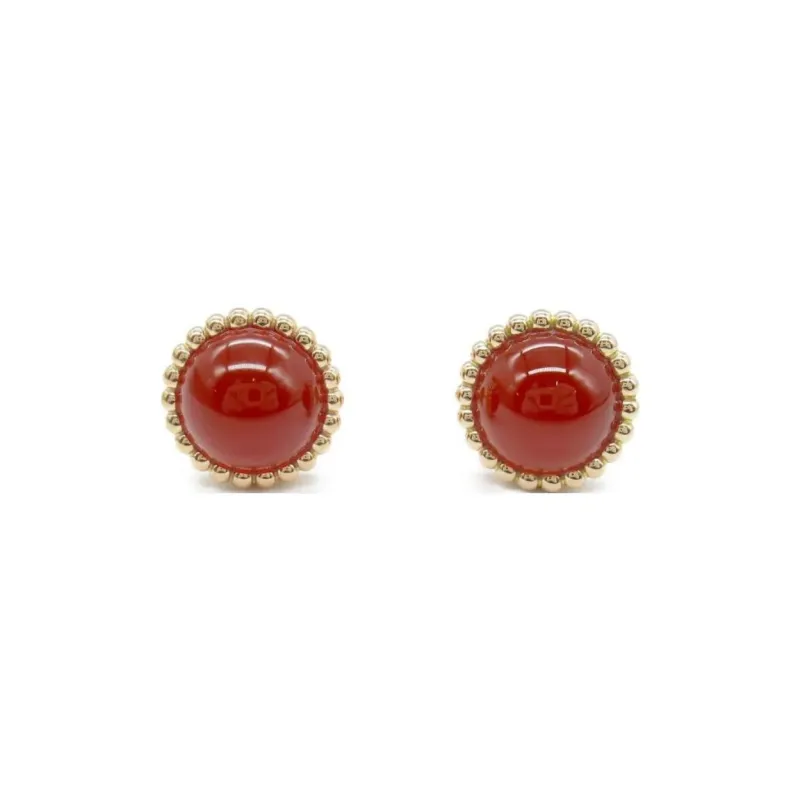 Van Cleef & Arpels 2010s 18K Rose Gold Perlée Carnelian Earrings-0