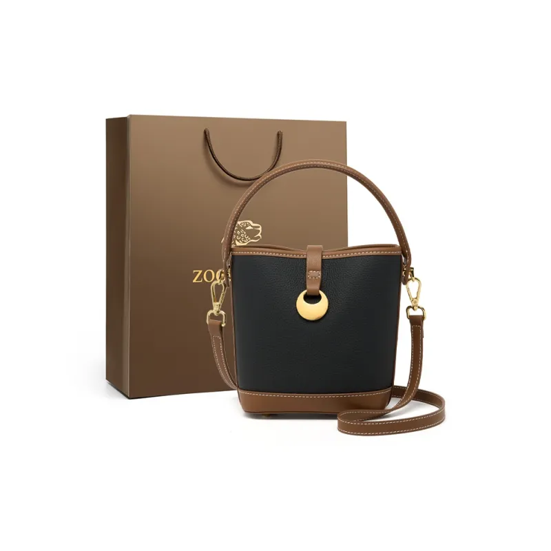 ZOOLER Top Grain Cow Leather Crossbody Handbag Medium Size Women's Ecru/Hepburn Black-0