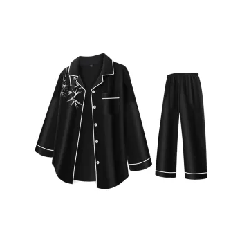Qiao Ni Tong Pajama Set Spring Fall And Winter Men's Bamboo Night Black