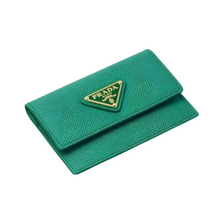 PRADA Saffiano Leather Card Clip Card Holder Women's Green-2