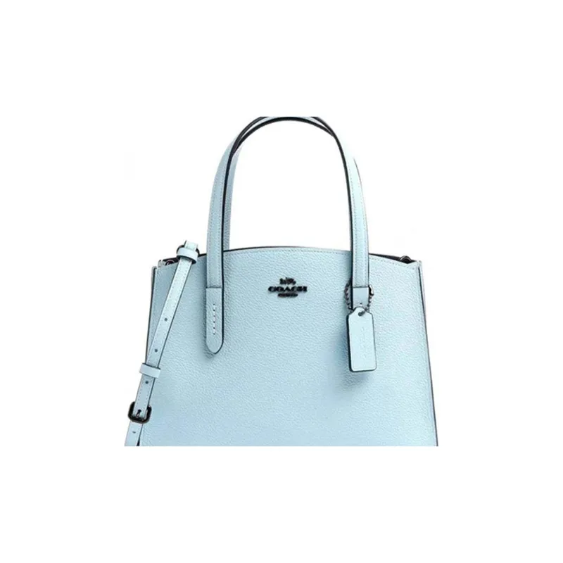 COACH Charlie Polished Textured Leather Tote Bag Shopping Bag Handbag Shoulder Bag Large Size Women's Light Blue-3