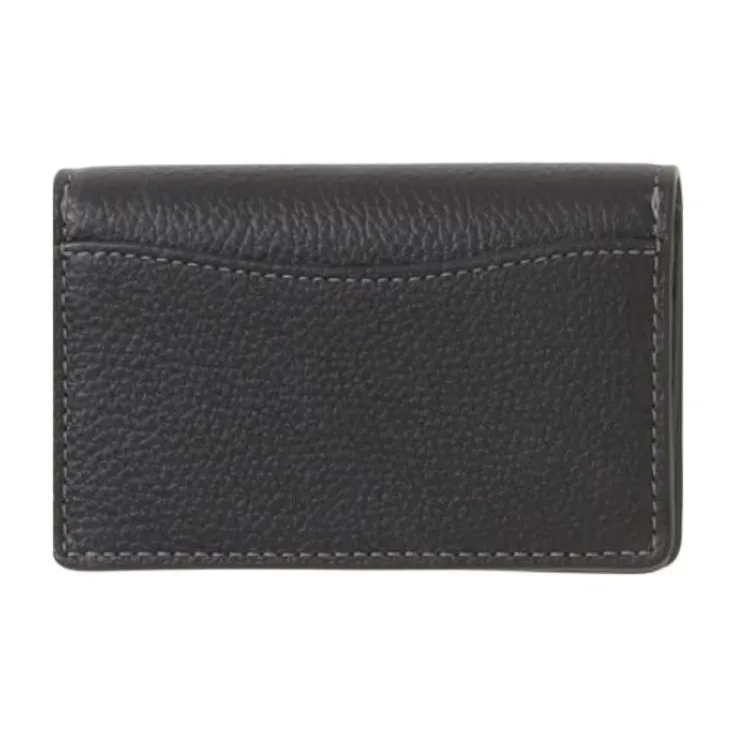 COACH Card Case Polished Pebble Leather Business Card Holder Mini Women's Black-2