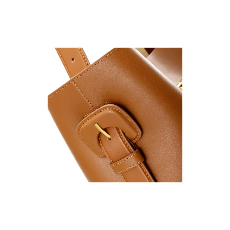 AQUASCUTUM Plain Weave Cow Leather Bucket Bag, Shoulder Bag Medium Size Women's Brown-6