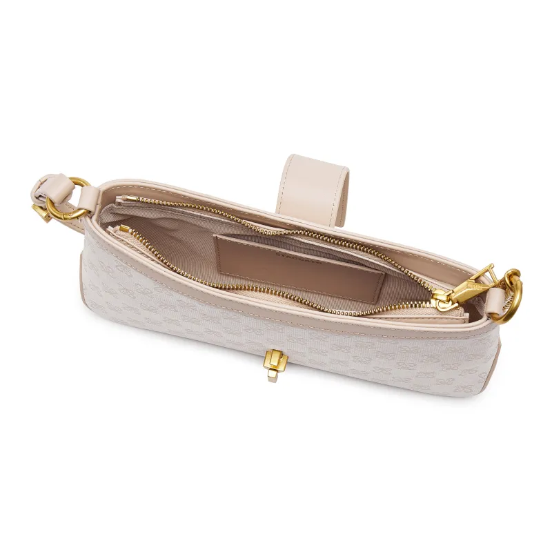 Staccato Cow Leather Shoulder Bag Medium Size Women's Classical Style Ecru-3