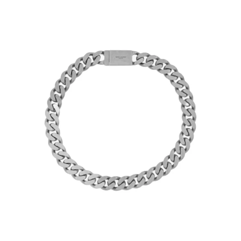 SAINT LAURENT Logo Engraved Chained Necklace-1