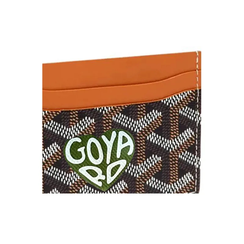 GOYARD Saint-Sulpice Canvas With Leather Dog's Teeth Card Clip Card Holder Unisex Tan & Green Small Heart-3