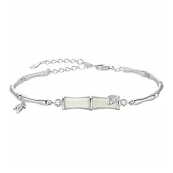Long Fu 925 Sterling Silver Hetian Jade Bracelet Hand Accessory White Jade/Pale Greenish White Jade Women's