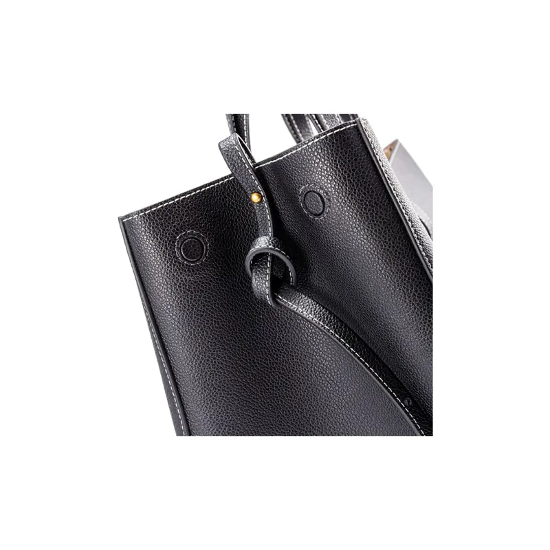AQUASCUTUM Litchi Grain Cow Leather Wings Combo Bag Handbag Large Size Women's Black/Brown-9