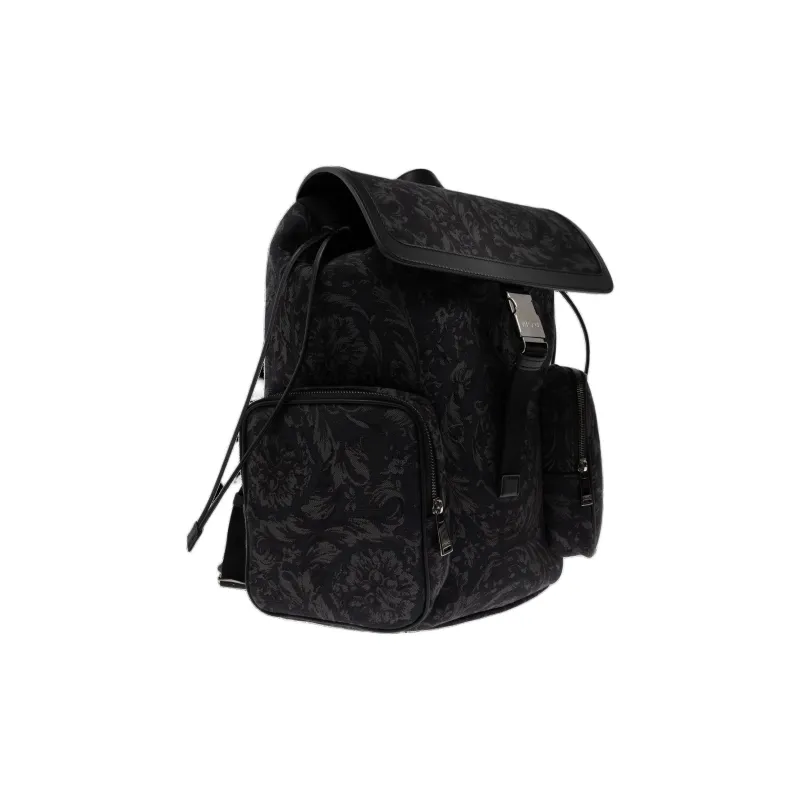 VERSACE Barocco Fabric Backpack Men's Black-1
