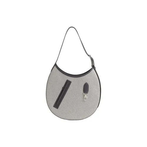 HERMES Arcon Canvas With Swift Calfskin Moon Bag Handbag Shoulder Bag Women's Light Beige With Slate Gray Accents