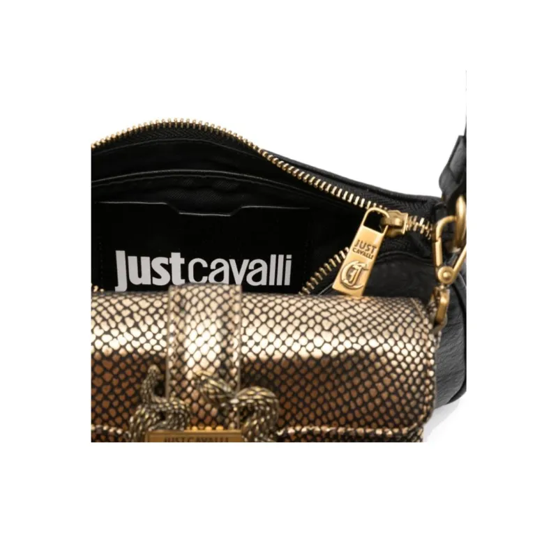 Just Cavalli Leather Shoulder Bag Women's Black-3