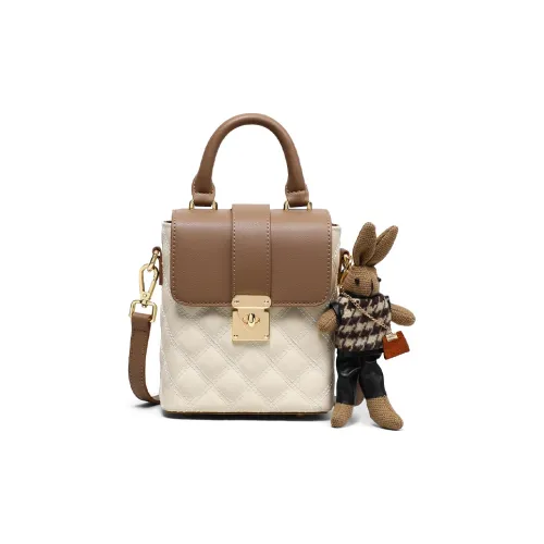 Kevin Cohen Cow Leather With Synthetic Leather Crossbody Bag, Handbag Women's White & Coffee