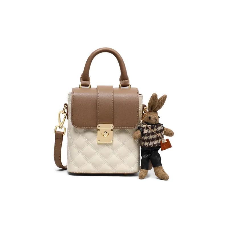 Kevin Cohen Cow Leather With Synthetic Leather Crossbody Bag, Handbag Women's White & Coffee-0