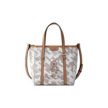 FION Disney Clever Brocade Series Fabric Handbag Shoulder Bag Crossbody Bag Medium Size Women's Camel White