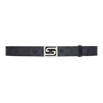 GUCCI Canvas, Leather, Metal Leather Belts Unisex Black Width 3CM