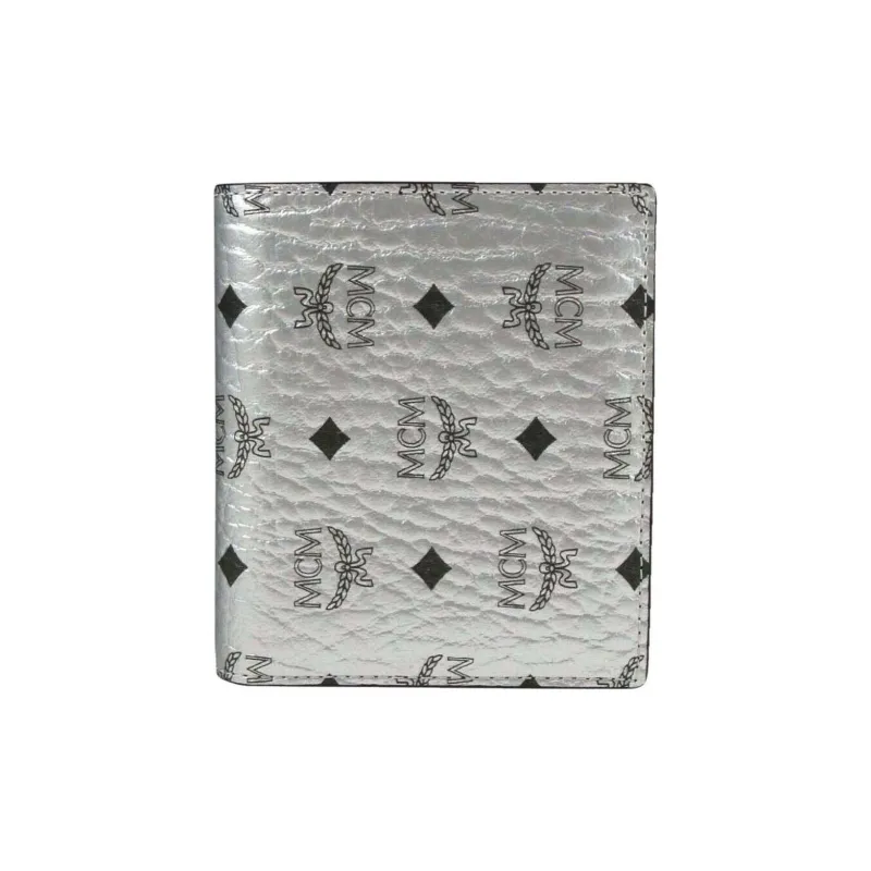 MCM Two Fold Flat Wallet Visetos Original Mini Berlin Silver-0
