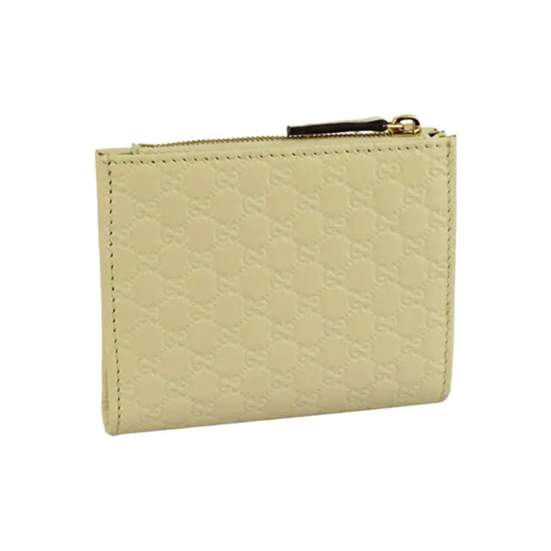 GUCCI Leather Card Holder Wallet Women's Beige Yellow-1