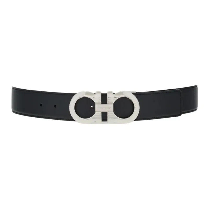 FERRAGAMO Calfskin Leather Belts Men's Black Width 3.5cm-1