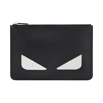 FENDI Cow Leather Clutch Men's Black/Silver White